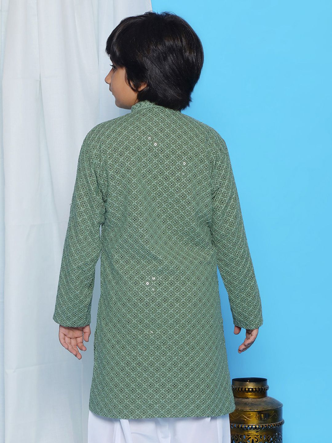 Pista Schiffli Full Sleeves Embroidered Kurta For Boys - AJ Dezines