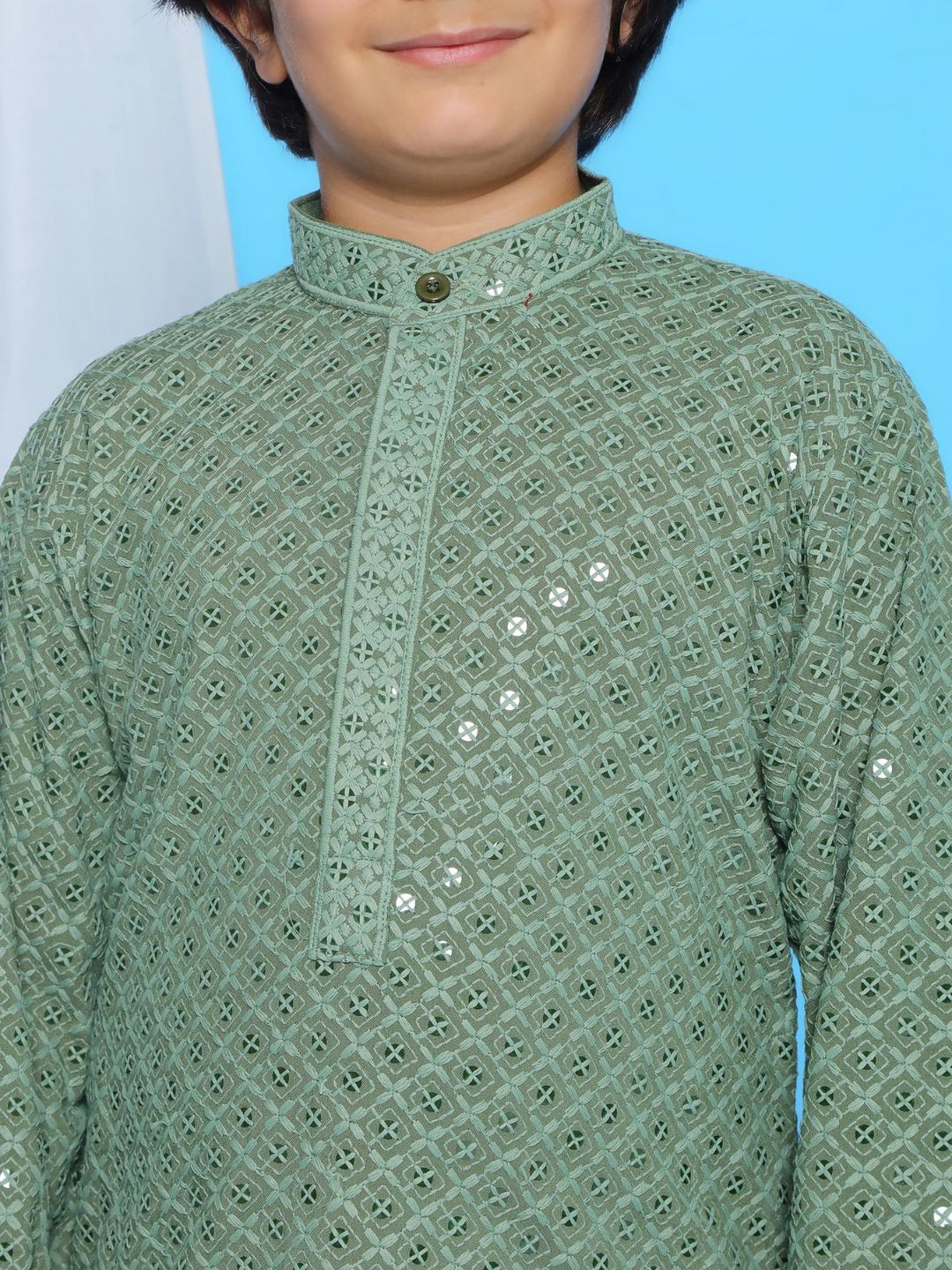 Pista Schiffli Full Sleeves Embroidered Kurta For Boys - AJ Dezines
