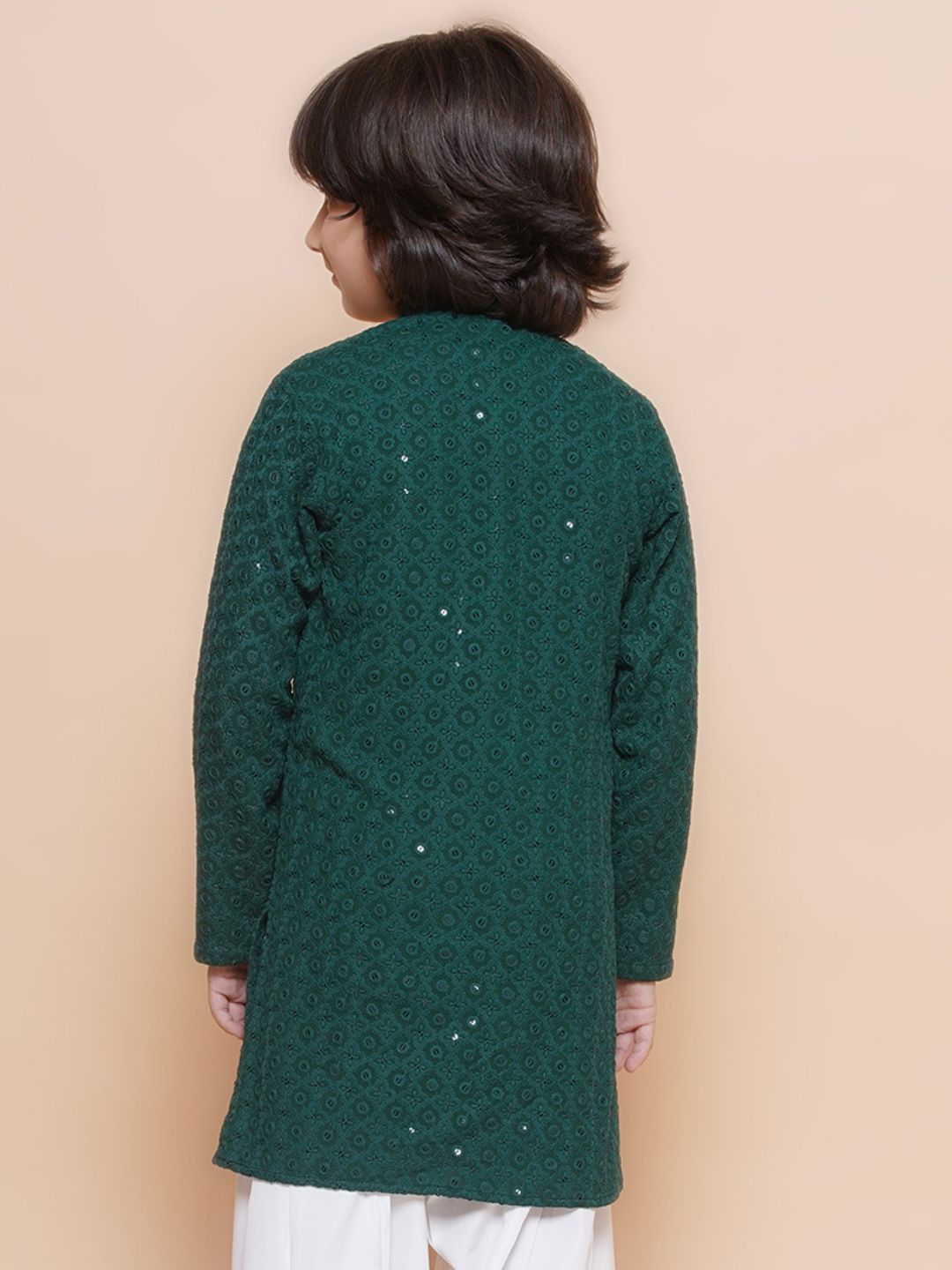 Teal Schiffli Full sleeves Embroidered Kurta for Boys