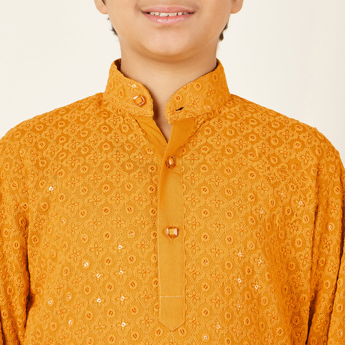 Kids Cotton Full Sleeve Sequined Kurta for Boys - Ethnic wear