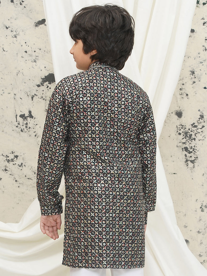 Multi Full sleeves Sequenced Cotton Blend Kurta For Boys - AJ Dezines