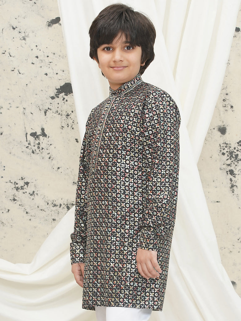 Multi Full sleeves Sequenced Cotton Blend Kurta For Boys - AJ Dezines