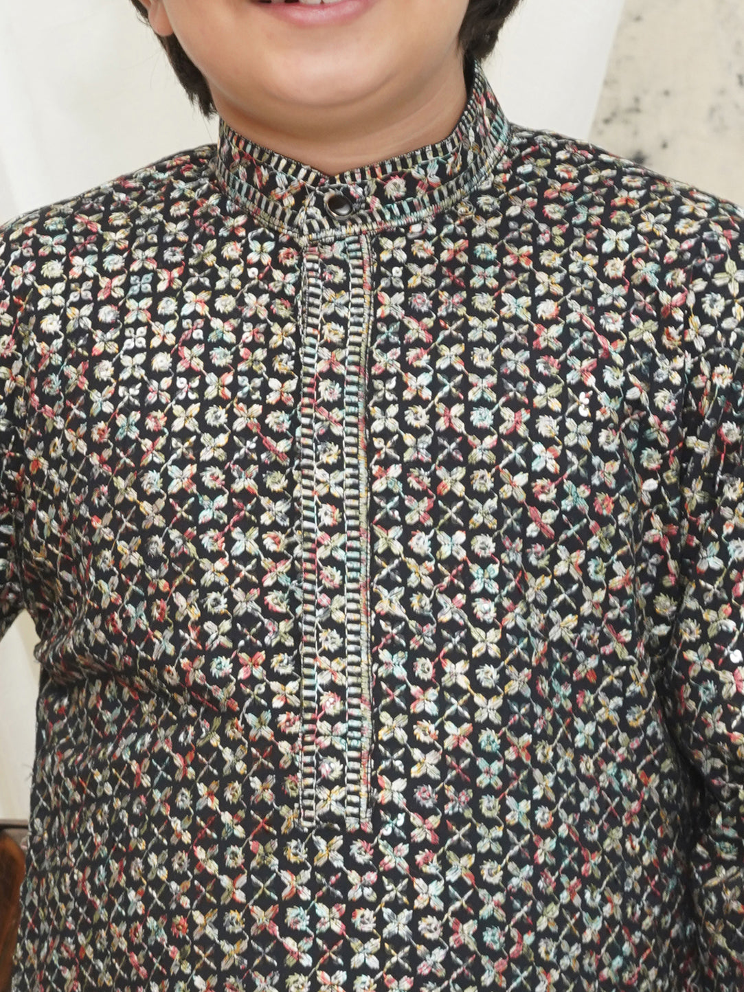 Multi Full sleeves Sequenced Cotton Blend Kurta For Boys - AJ Dezines