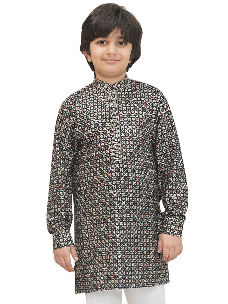 Multi Full sleeves Sequenced Cotton Blend Kurta For Boys - AJ Dezines