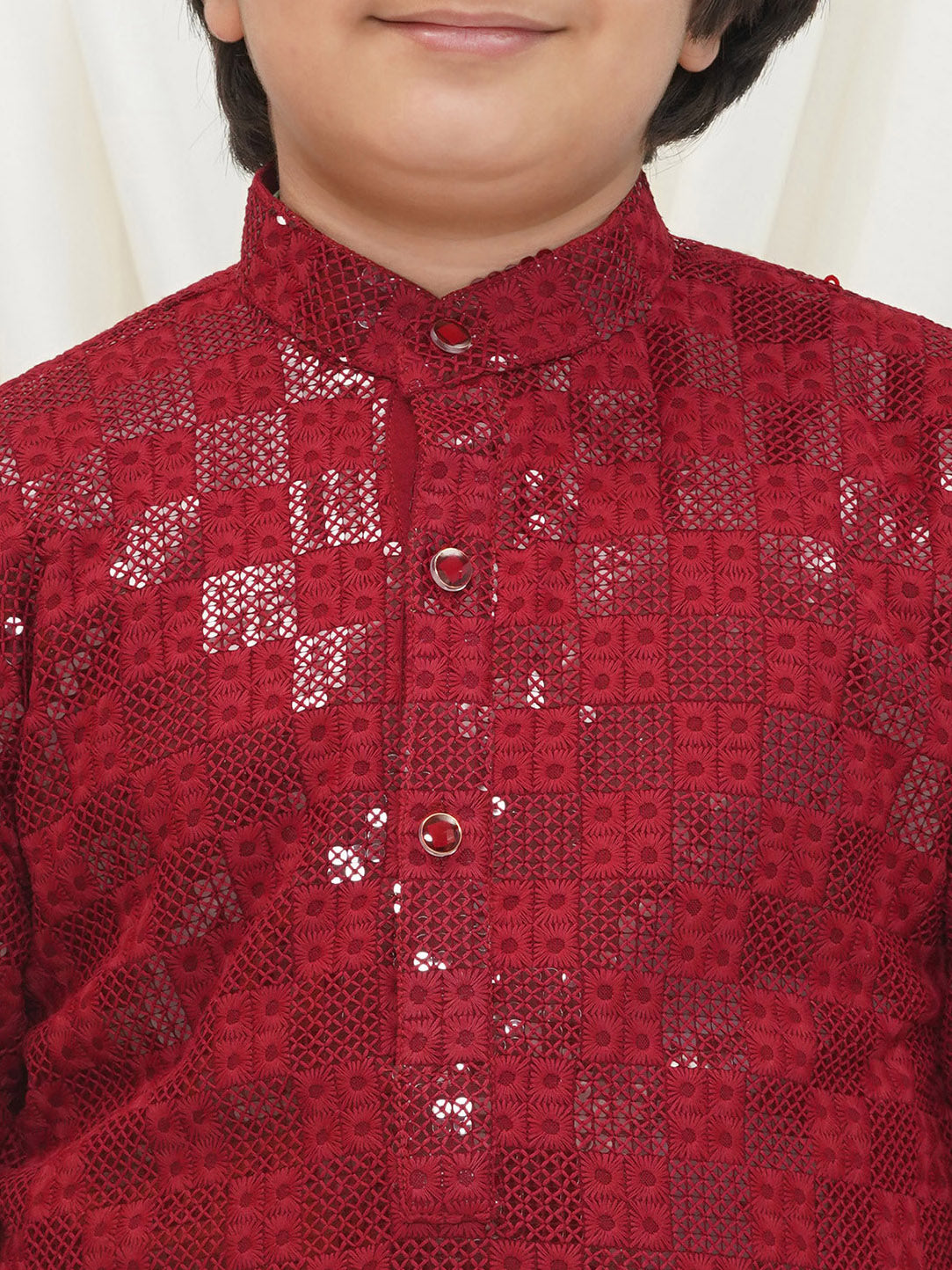 Maroon Full sleeves Sequenced Chikankari Kurta For Boys - AJ Dezines