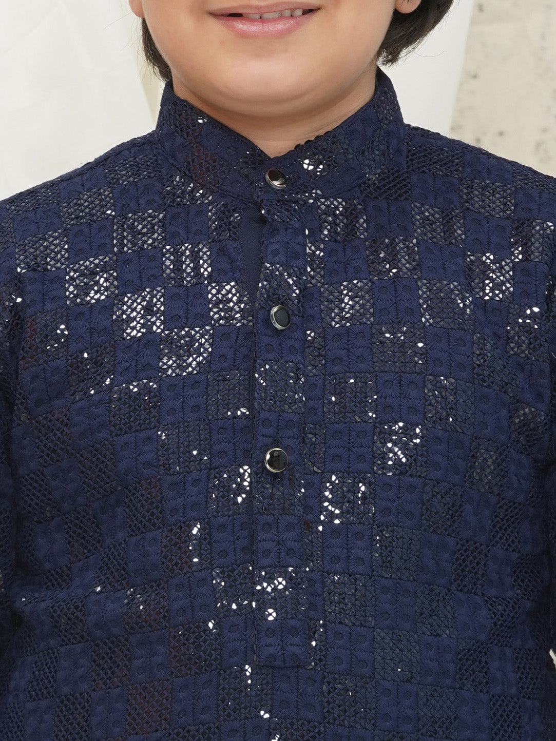 Dark Blue Full sleeves Sequenced Chikankari Kurta For Boys - AJ Dezines