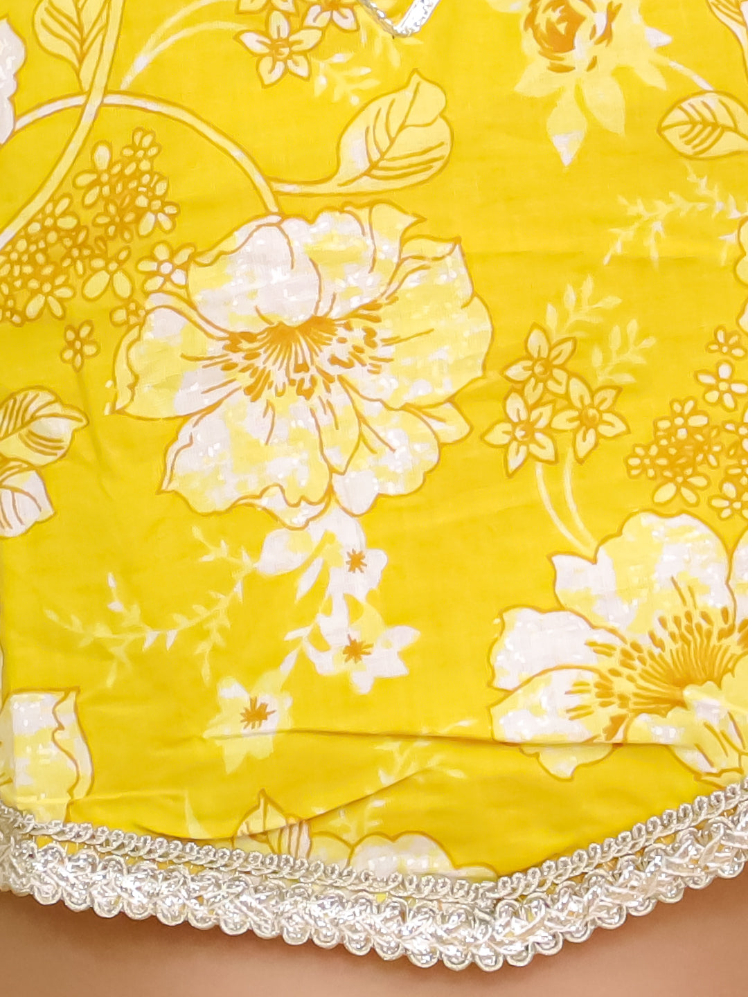 Yellow Cotton Sleeveless Floral Printed Lehenga Choli for Girls - AJ Dezines