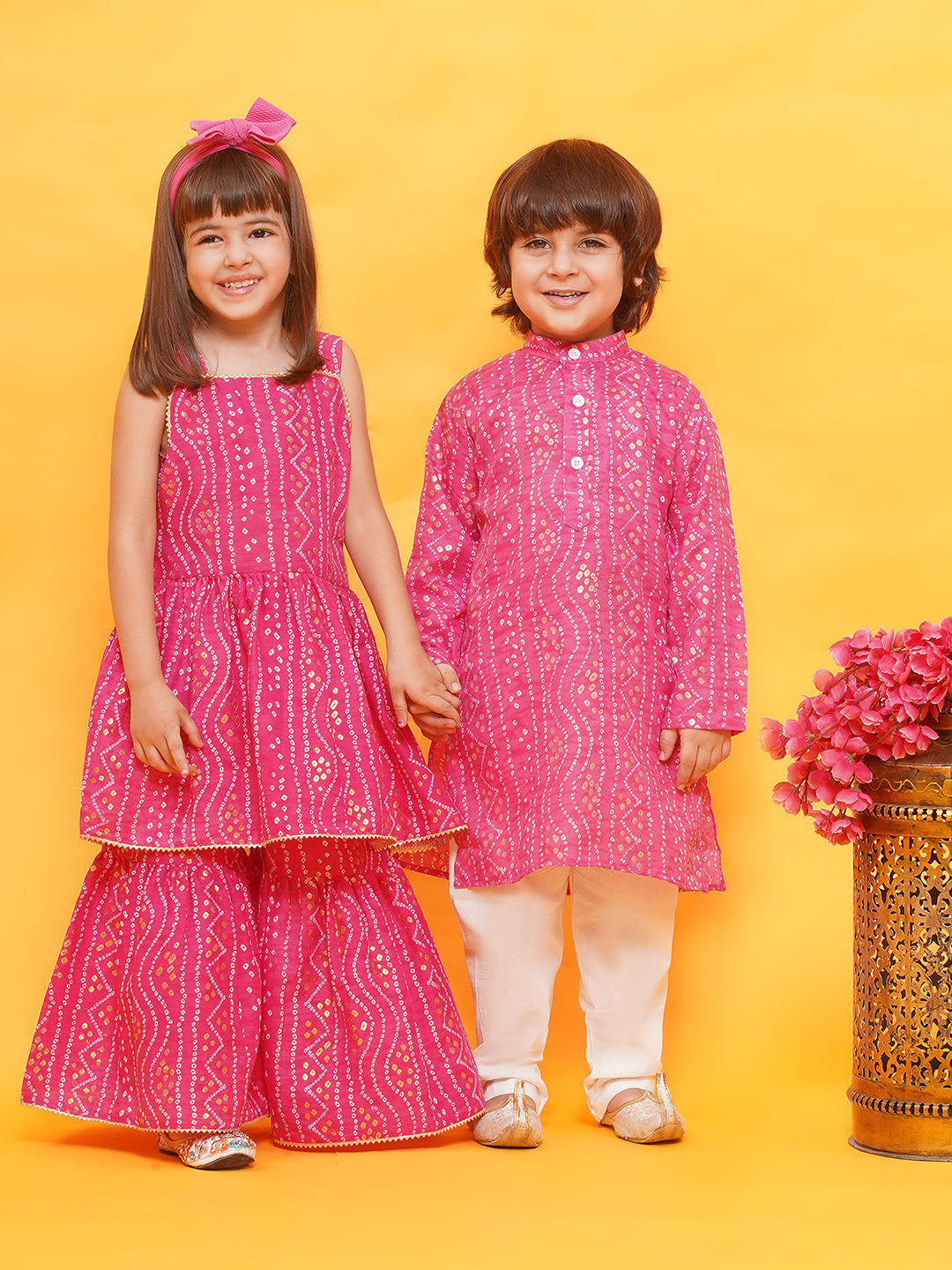 Boys Pure Cotton Kurta Pyjama and Girls Lehenga-Sibling Sets - AJ Dezines