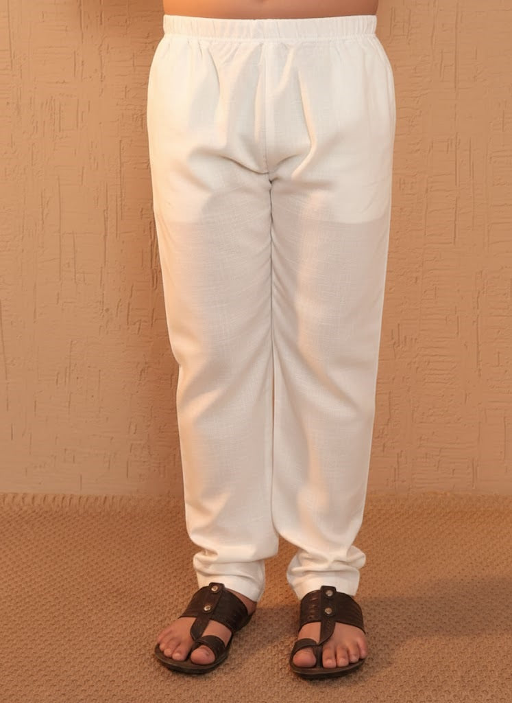 White Cotton Solid Ethnic Pyjama For Boys
