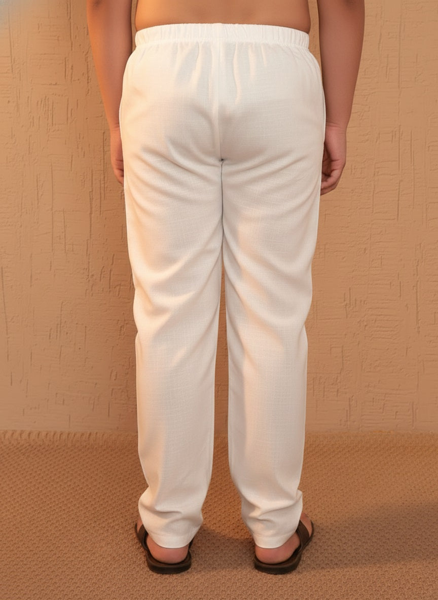 White Cotton Solid Ethnic Pyjama For Boys