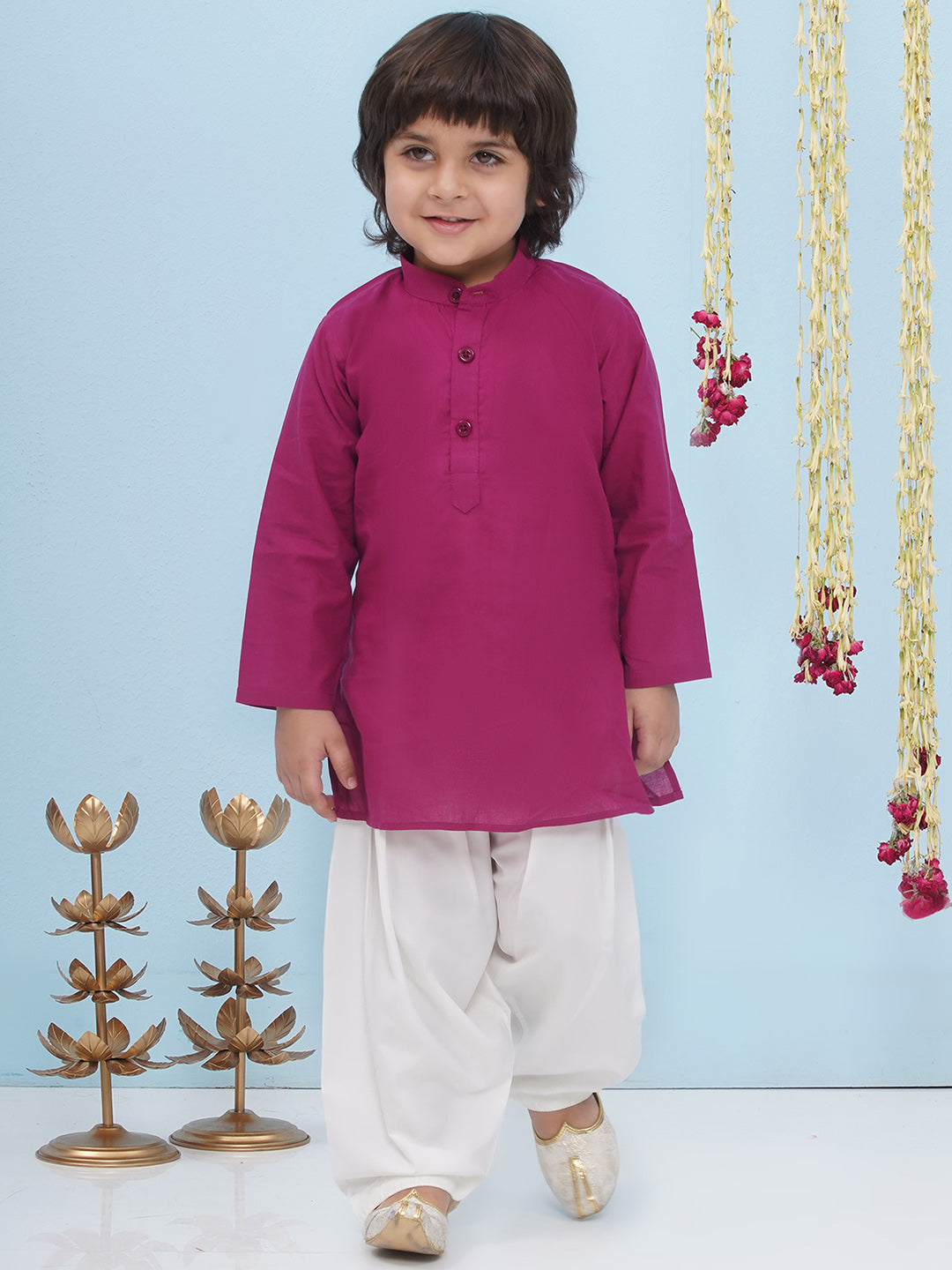 White Cotton Solid Comfortable Festive & Traditional Wear Pyjama for Boys - AJ Dezines