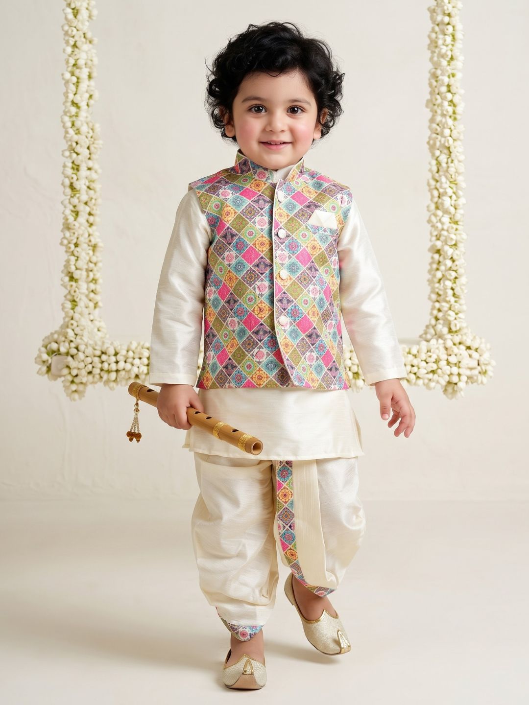 Multi Color Silk Blend Full Sleeves Embroidered Dhoti Set