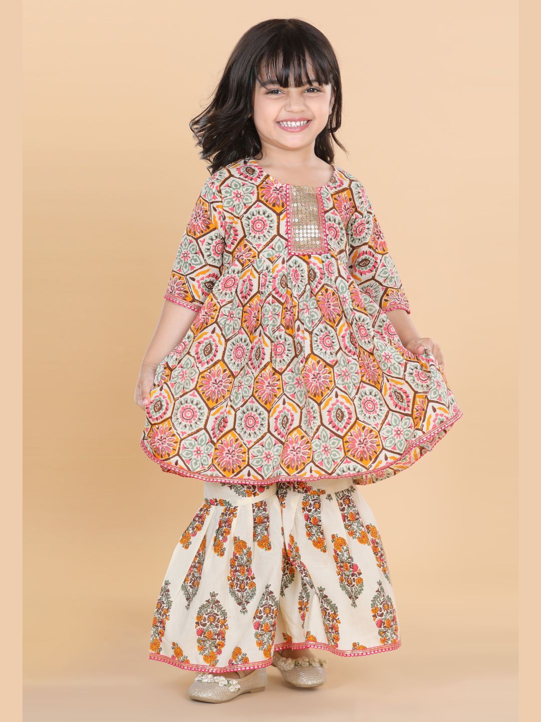 Girls White Printed Pure Cotton Sharara for Kids - AJ Dezines