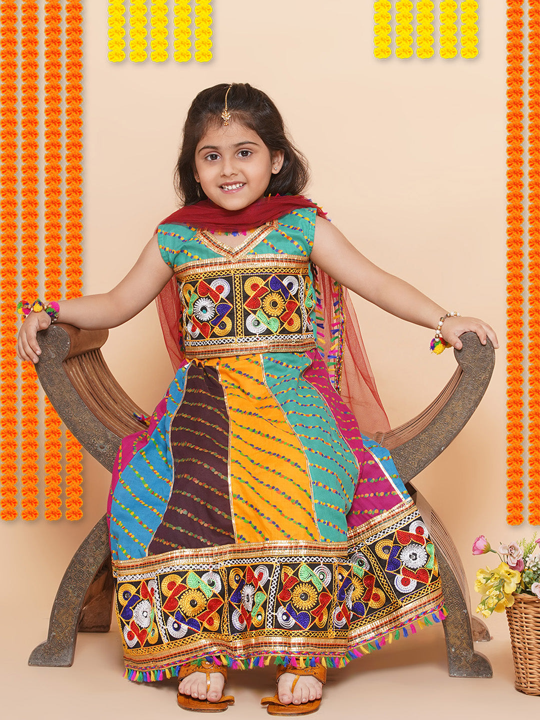 Girls Multi Color Kathyavadi Cotton Lehenga Choli for Festivals - AJ Dezines