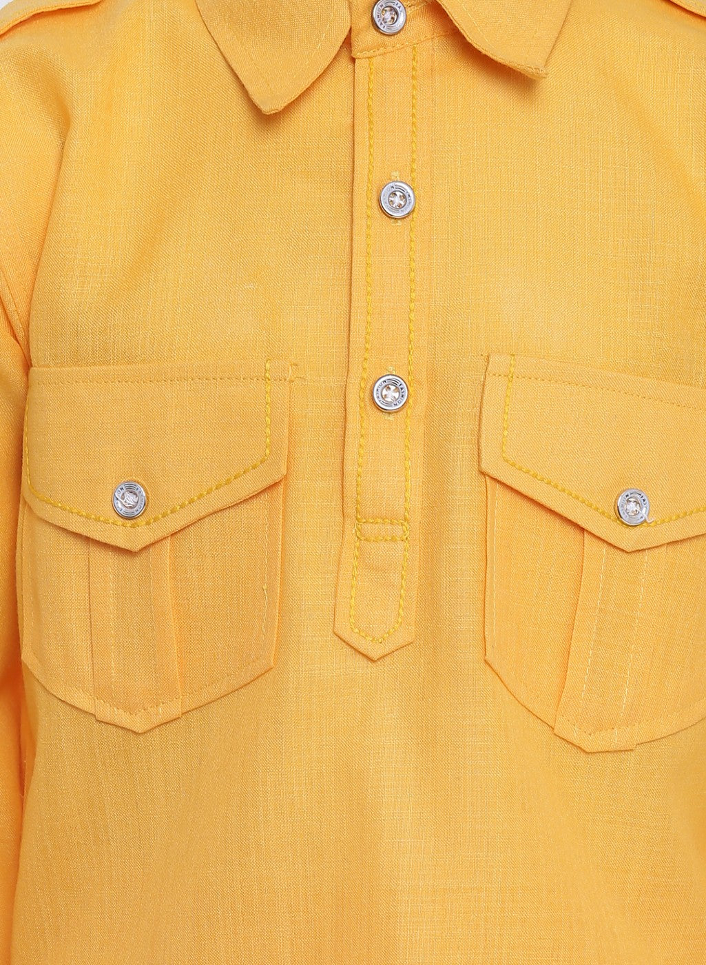 Boys Yellow Solid Cotton Blend Pathani Suit Set for Kids - AJ Dezines