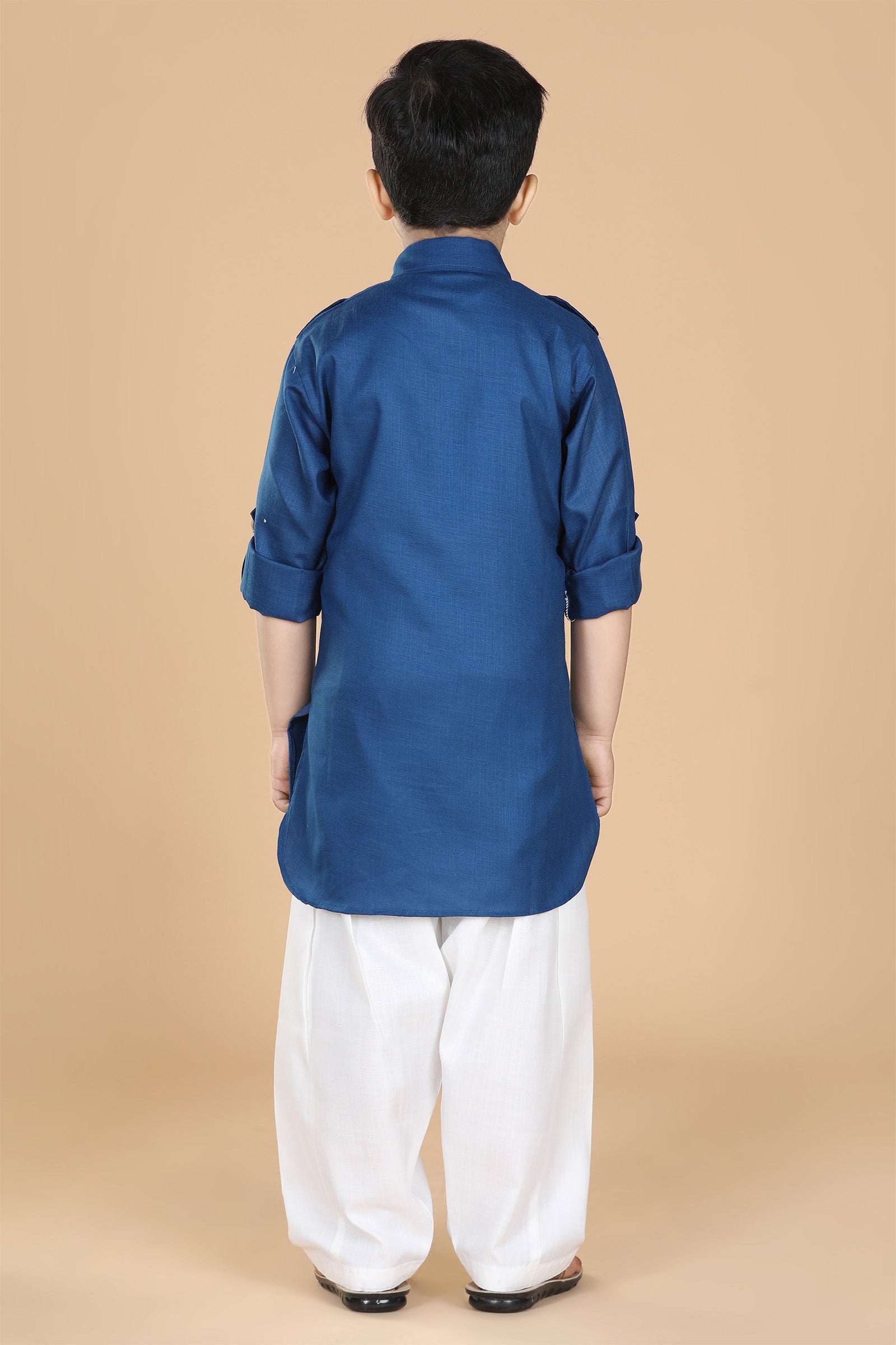 Boys Blue Solid Cotton Pathani Suit for Kids - AJ Dezines