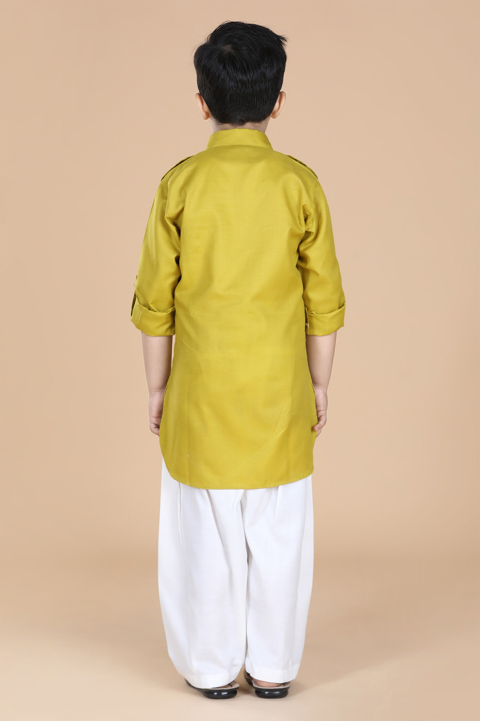 Boys Green Solid Cotton Pathani Suit for Kids - AJ Dezines