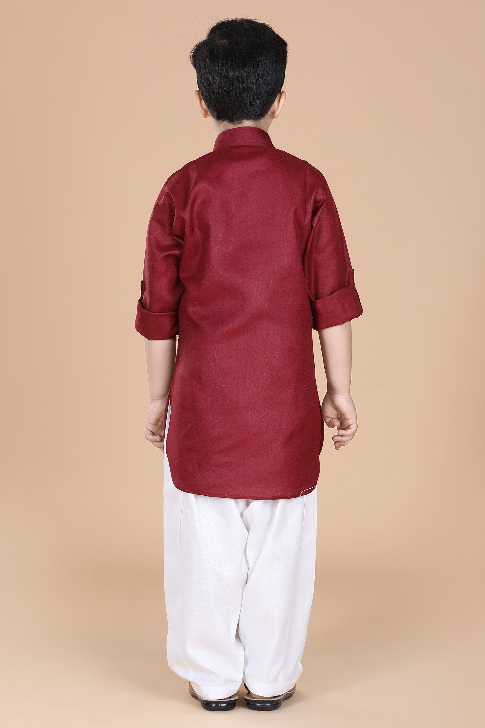 Boys Maroon Solid Cotton Pathani Suit for Kids - AJ Dezines