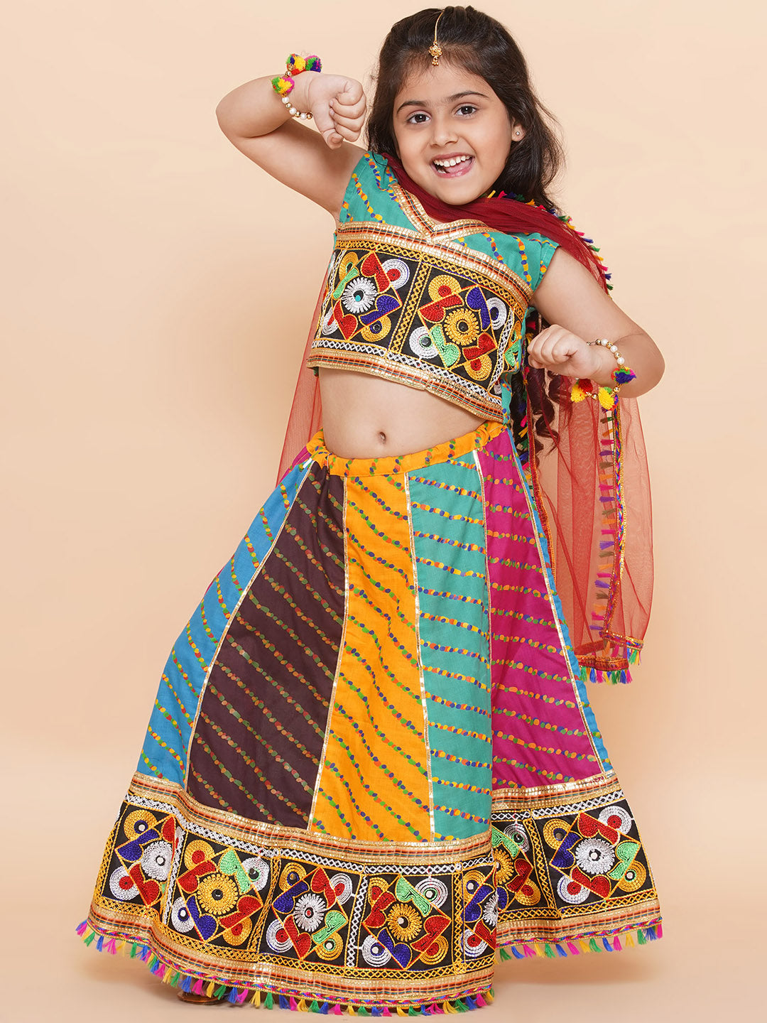 Girls Multi Color Kathyavadi Cotton Lehenga Choli for Festivals - AJ Dezines