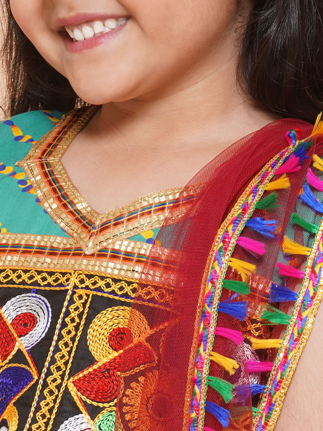 Girls Multi Color Kathyavadi Cotton Lehenga Choli for Festivals - AJ Dezines