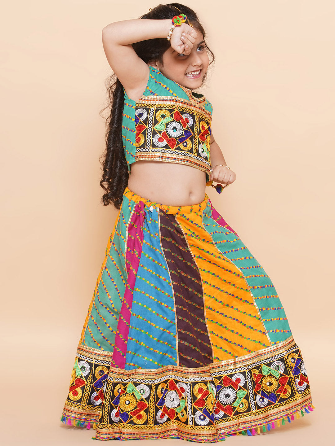 Girls Multi Color Kathyavadi Cotton Lehenga Choli for Festivals - AJ Dezines