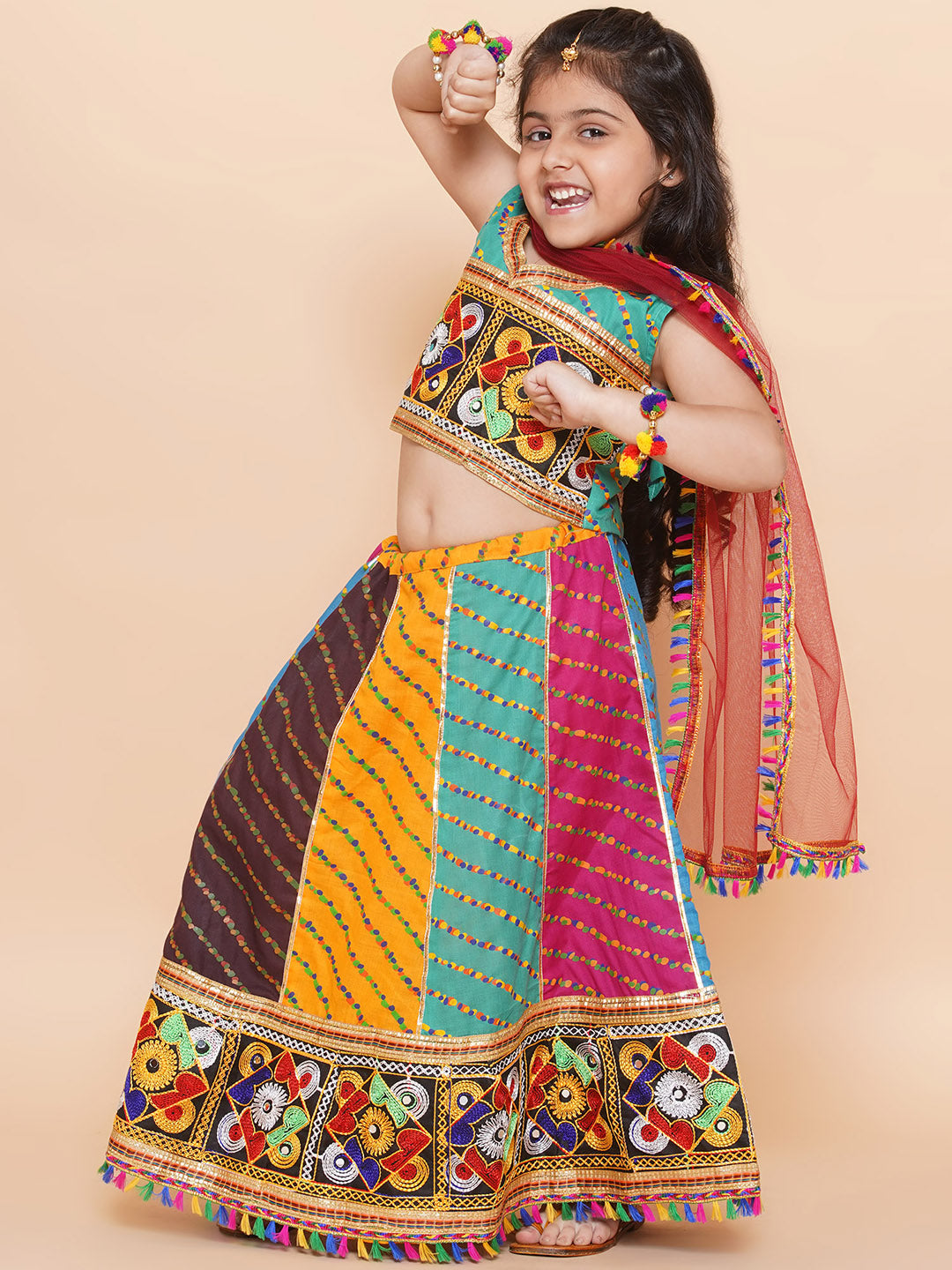 Girls Multi Color Kathyavadi Cotton Lehenga Choli for Festivals - AJ Dezines