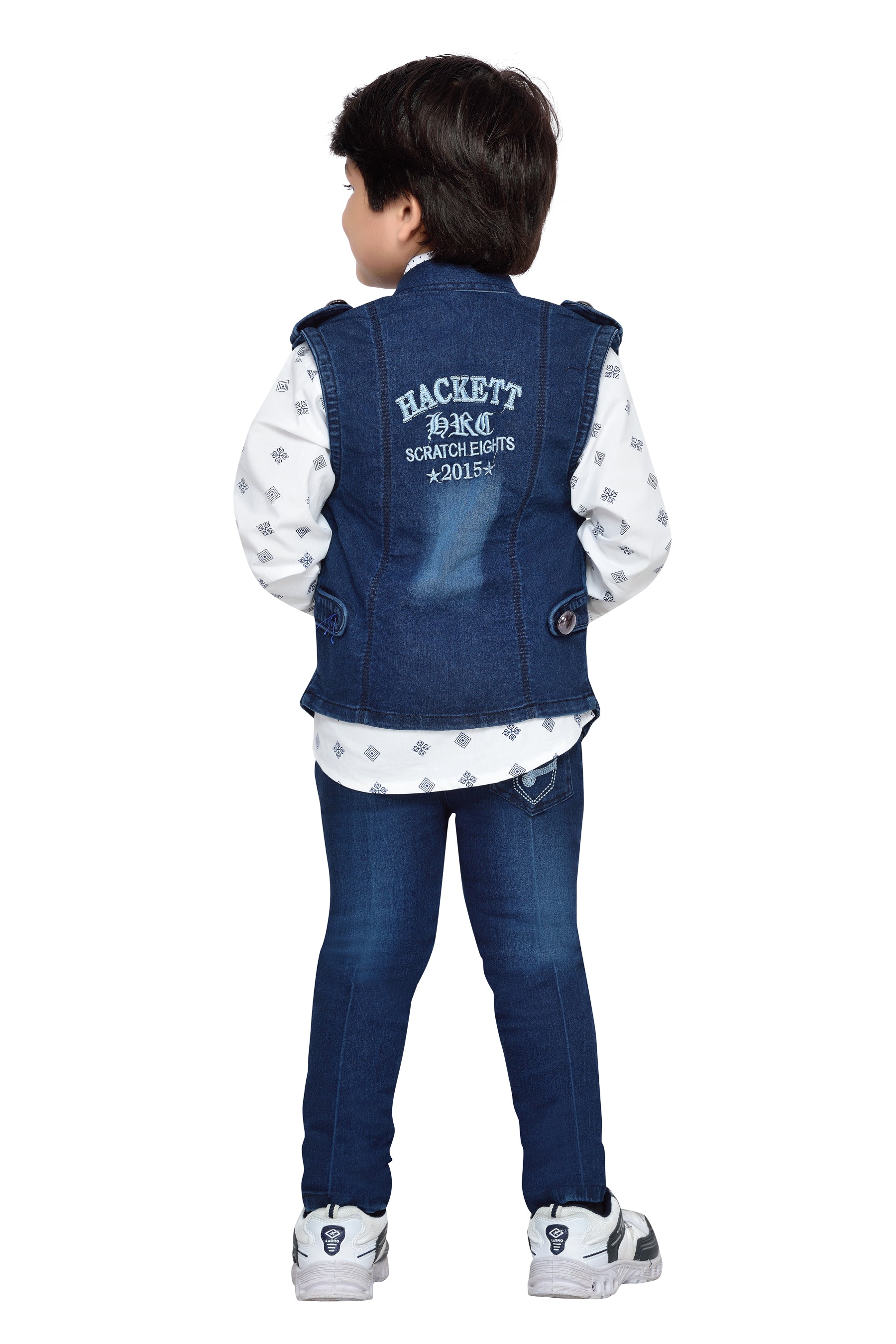 Boys Cotton Shirt with Denim Jeans & Waistcoat Set for Kids - AJ Dezines