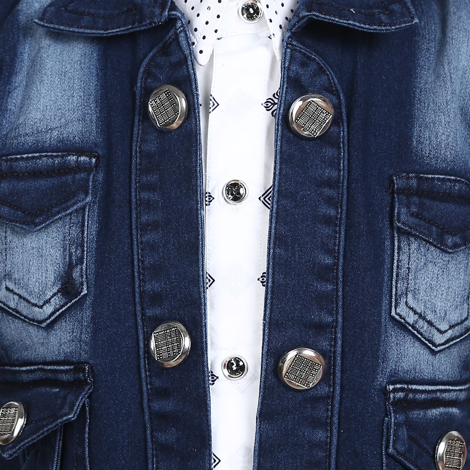 Boys Blue Printed Cotton Blend Shirt Pant & Waistcoat Set for Kids - AJ Dezines