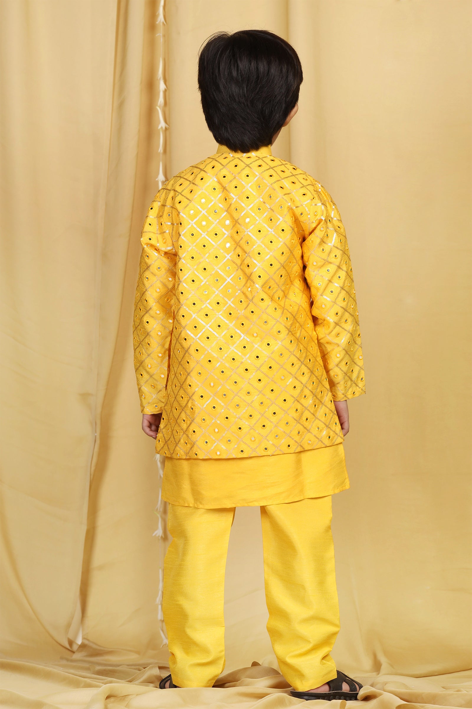 Boys Mustard Solid Silk Sherwani for Kids - AJ Dezines