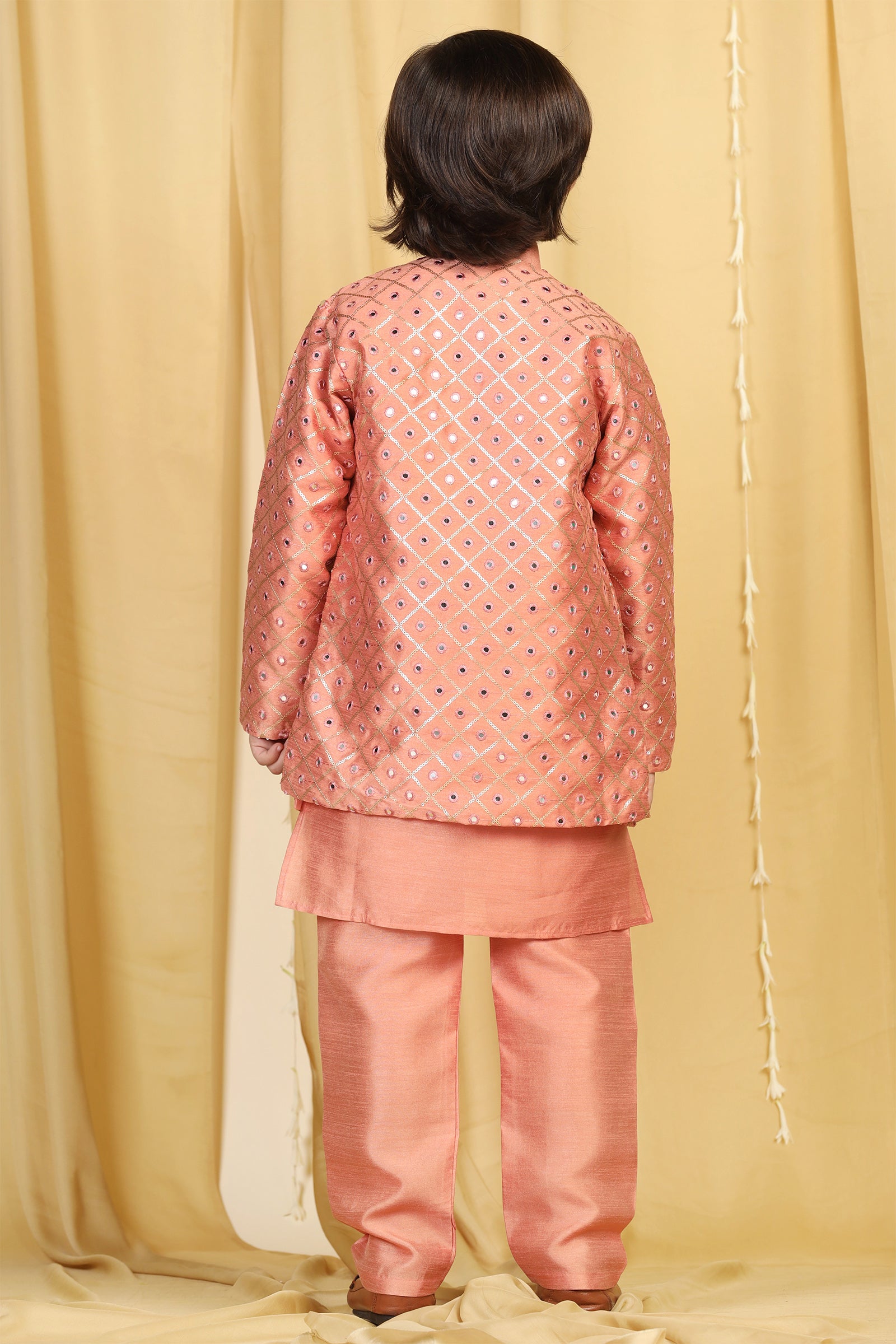 Boys Peach Silk Sherwani for Kids - AJ Dezines