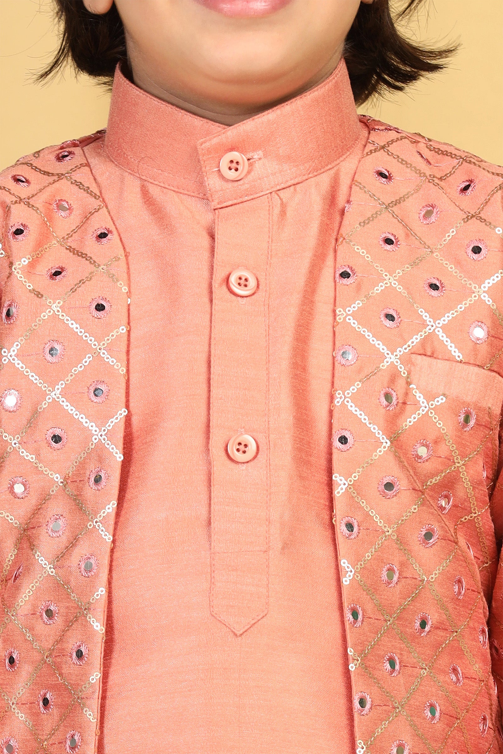 Boys Peach Silk Sherwani for Kids - AJ Dezines