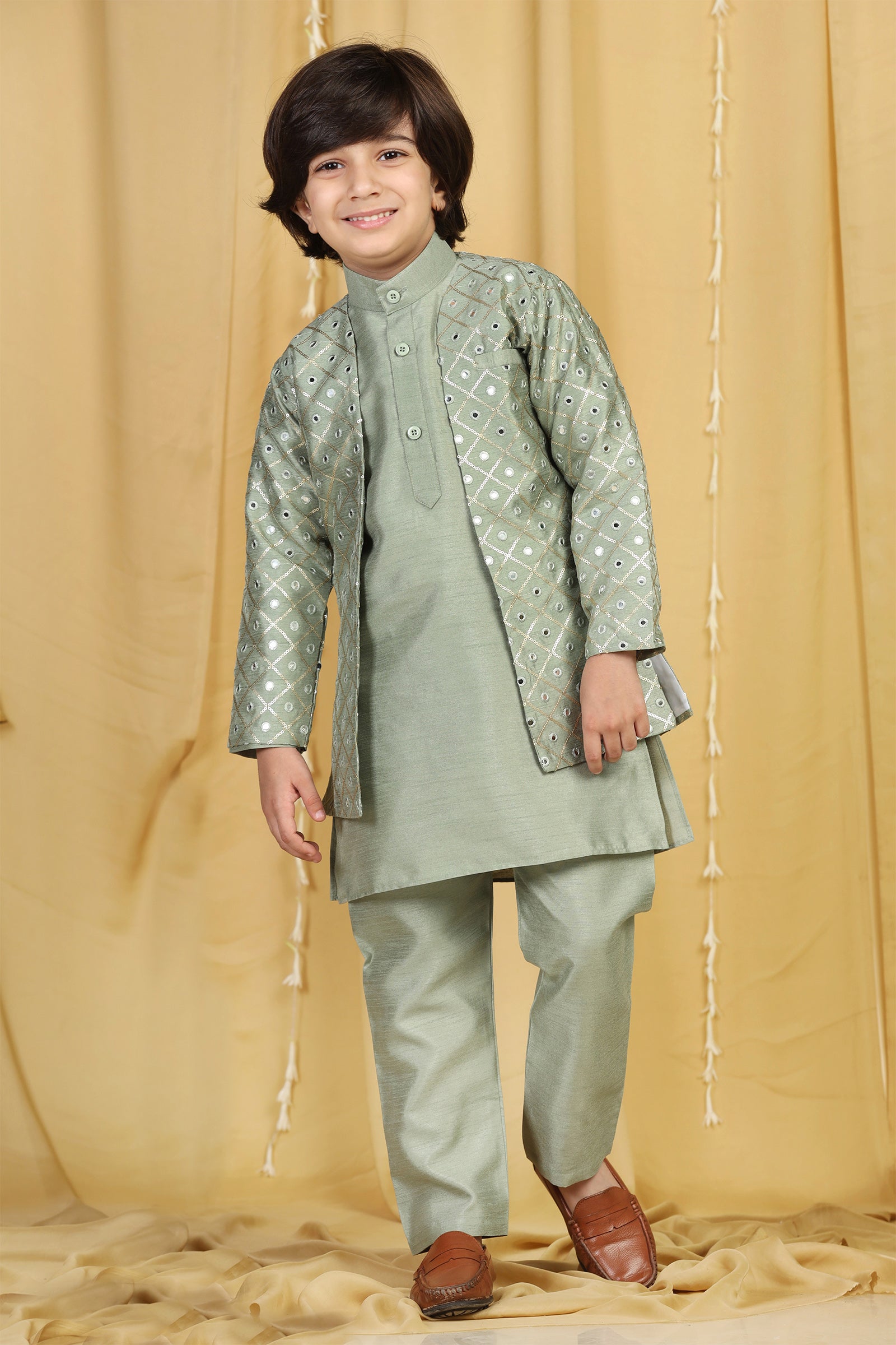 Boys Pista Solid Silk Sherwani for Kids - AJ Dezines
