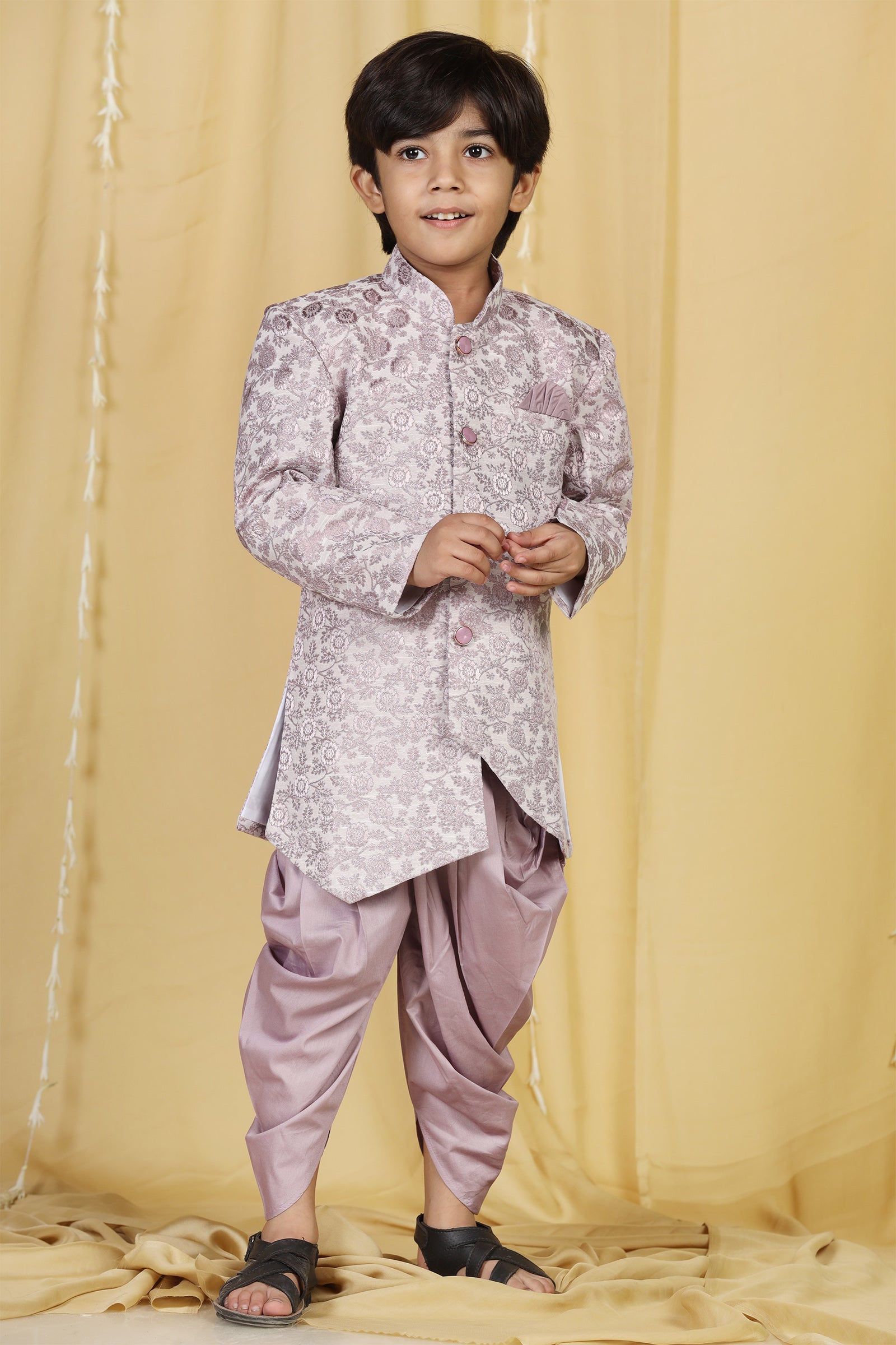 Boys Purple Jacquard Blend Sherwani for Kids - AJ Dezines