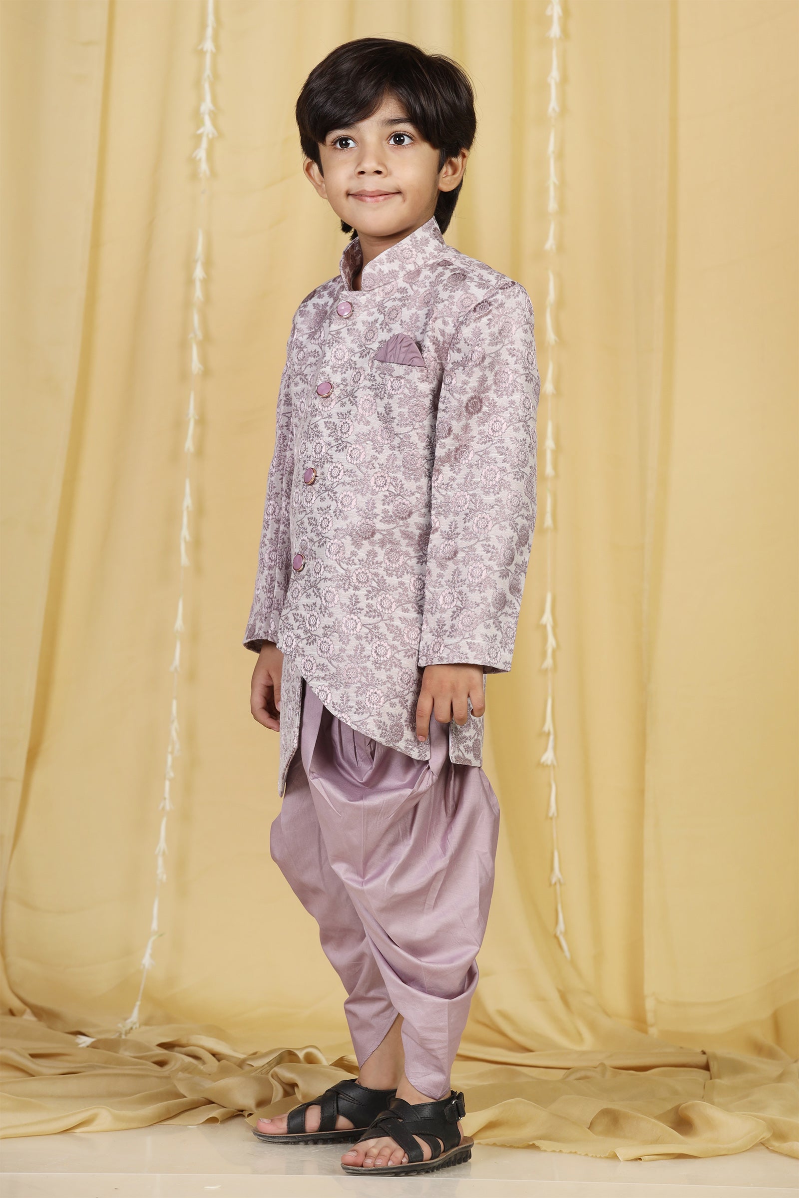 Boys Purple Jacquard Blend Sherwani for Kids - AJ Dezines
