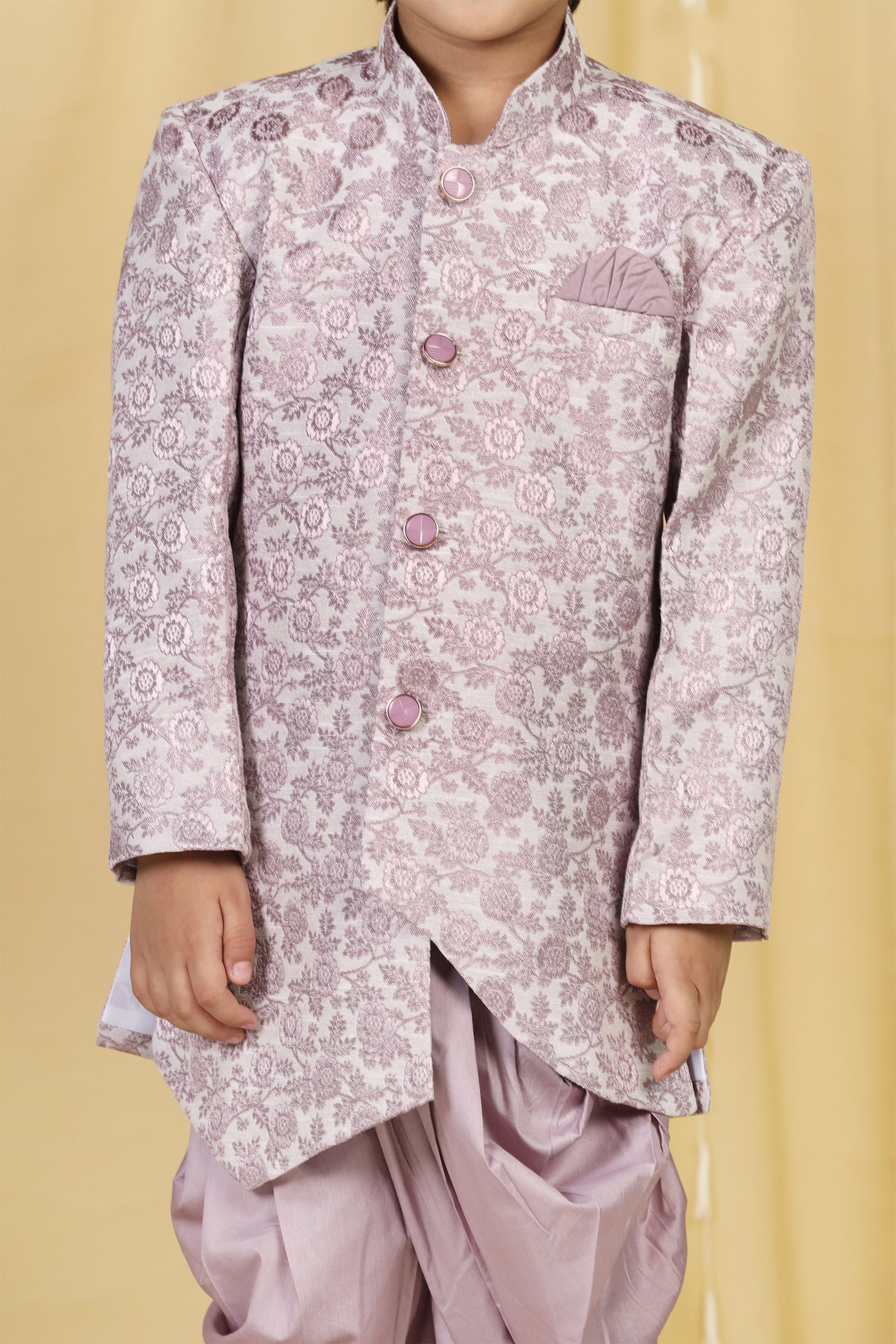 Boys Purple Jacquard Blend Sherwani for Kids - AJ Dezines