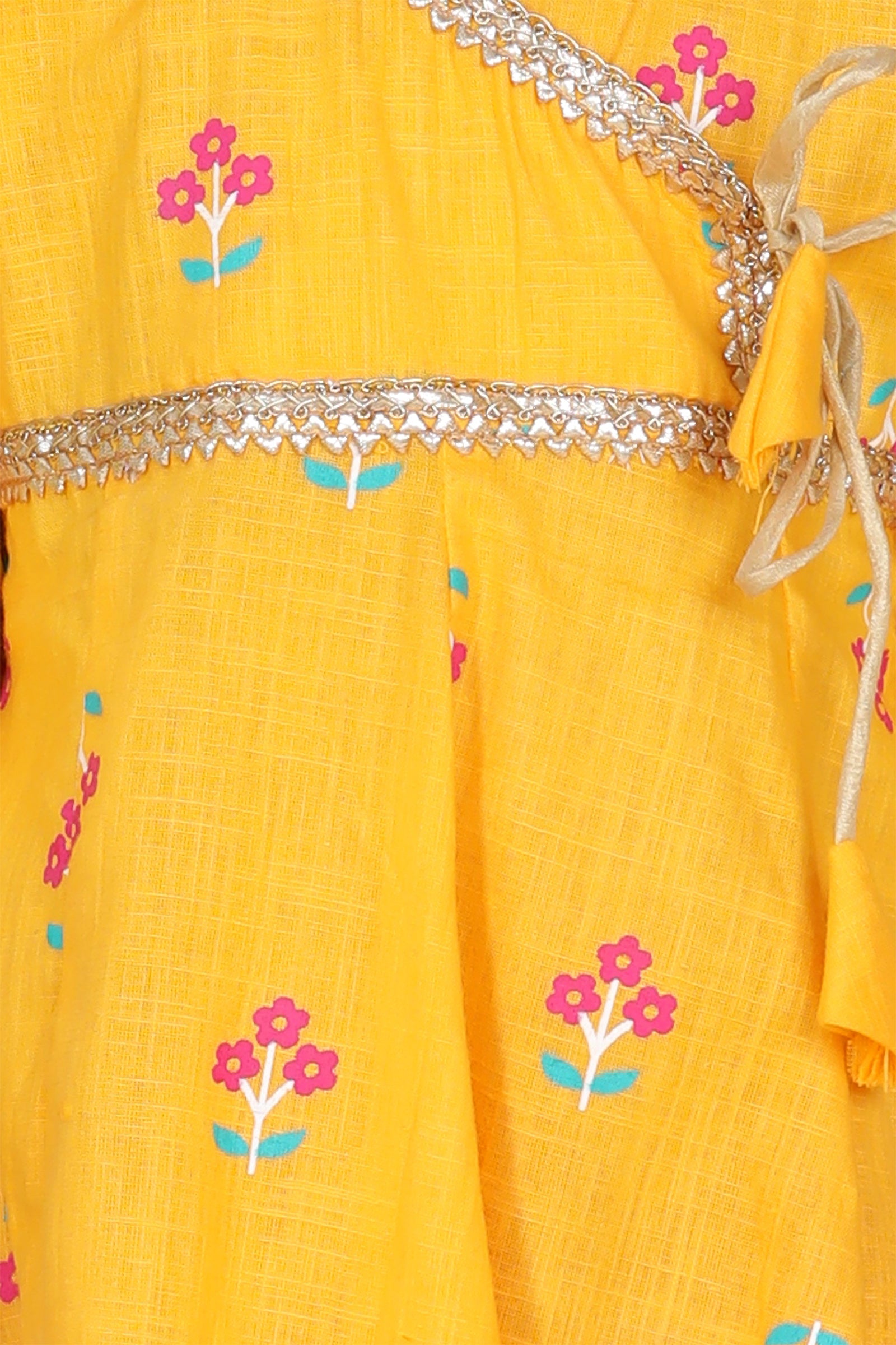 Girls Yellow Floral Print Pure Cotton Kurti with Sharara for Kids - AJ Dezines