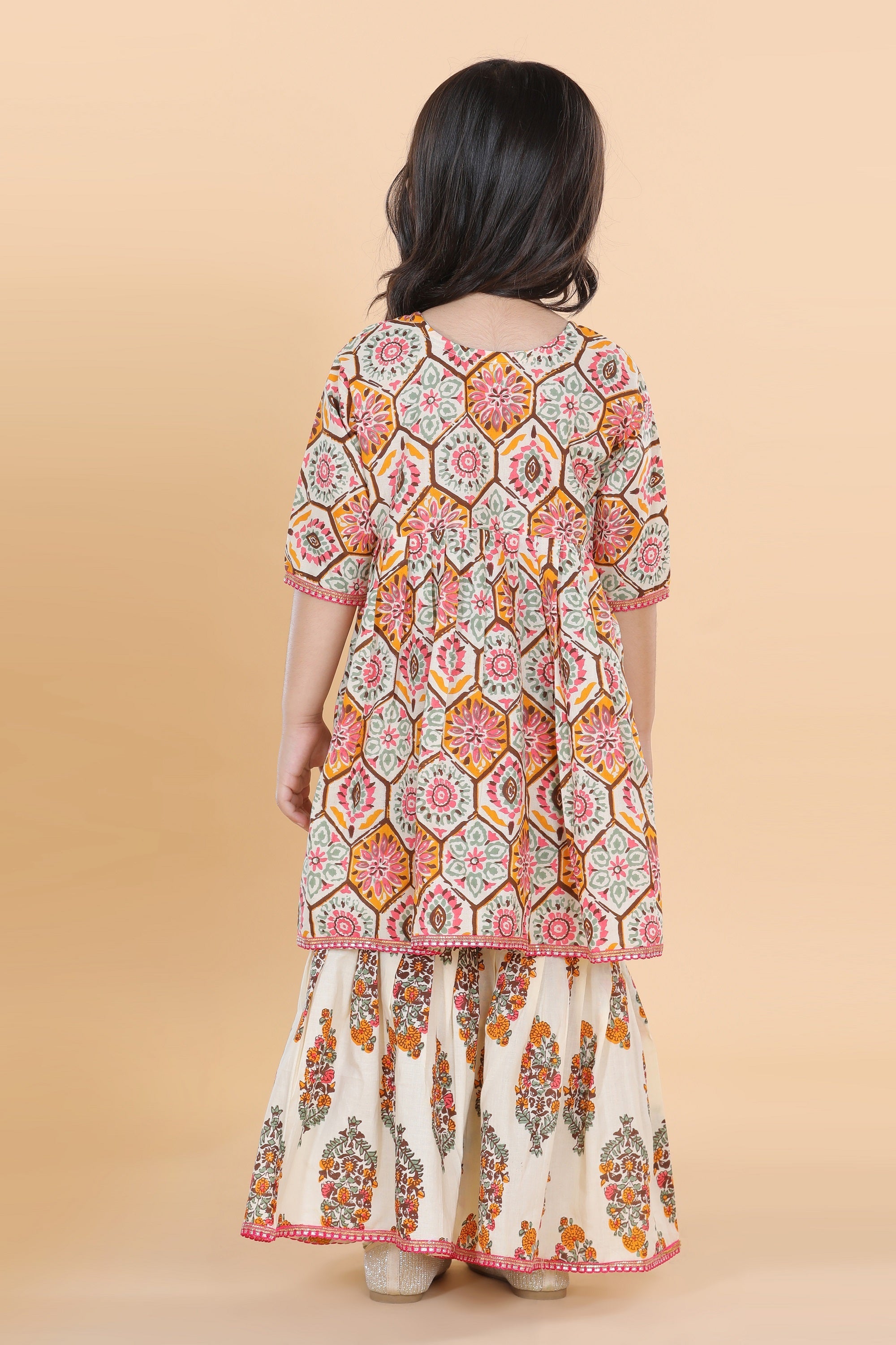 Girls White Printed Pure Cotton Sharara for Kids - AJ Dezines