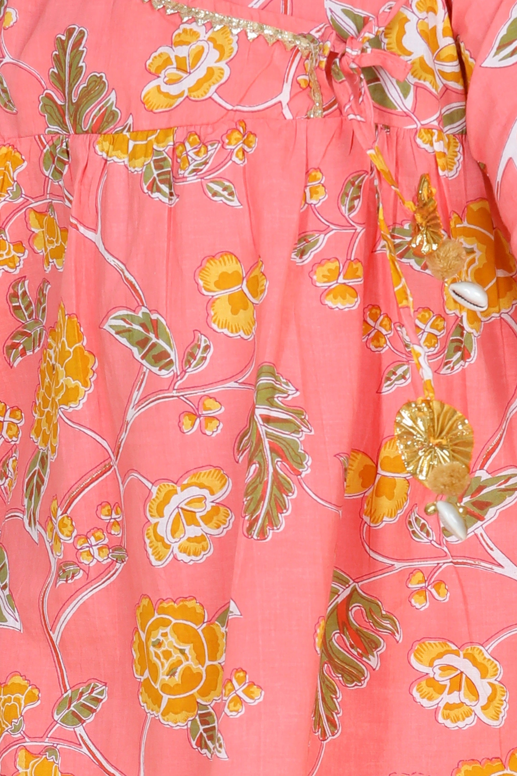 Girls Peach Floral Print Pure Cotton Sharara for Kids - AJ Dezines