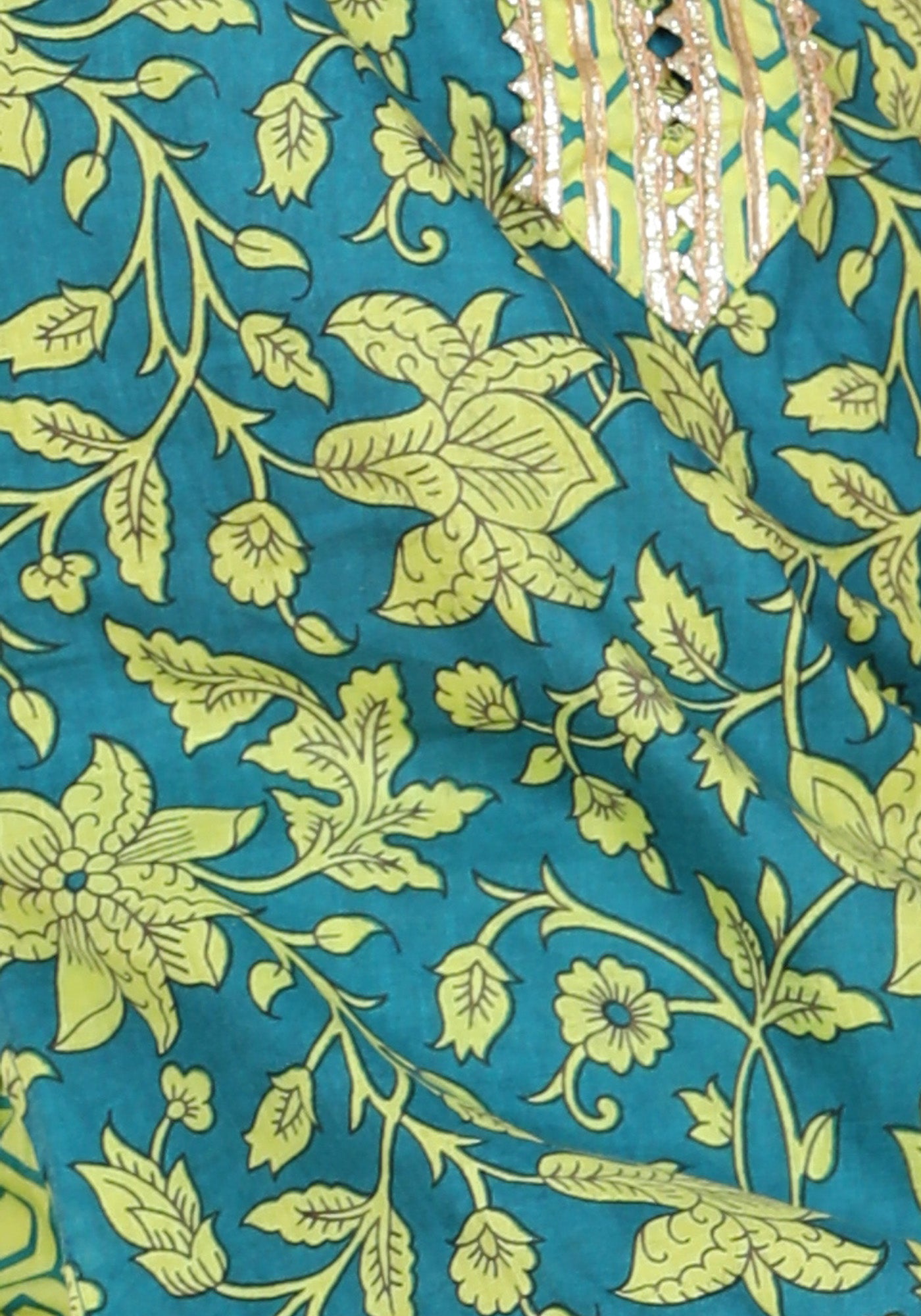 Girls Green Floral Print Pure Cotton Patiala Suit for Kids - AJ Dezines