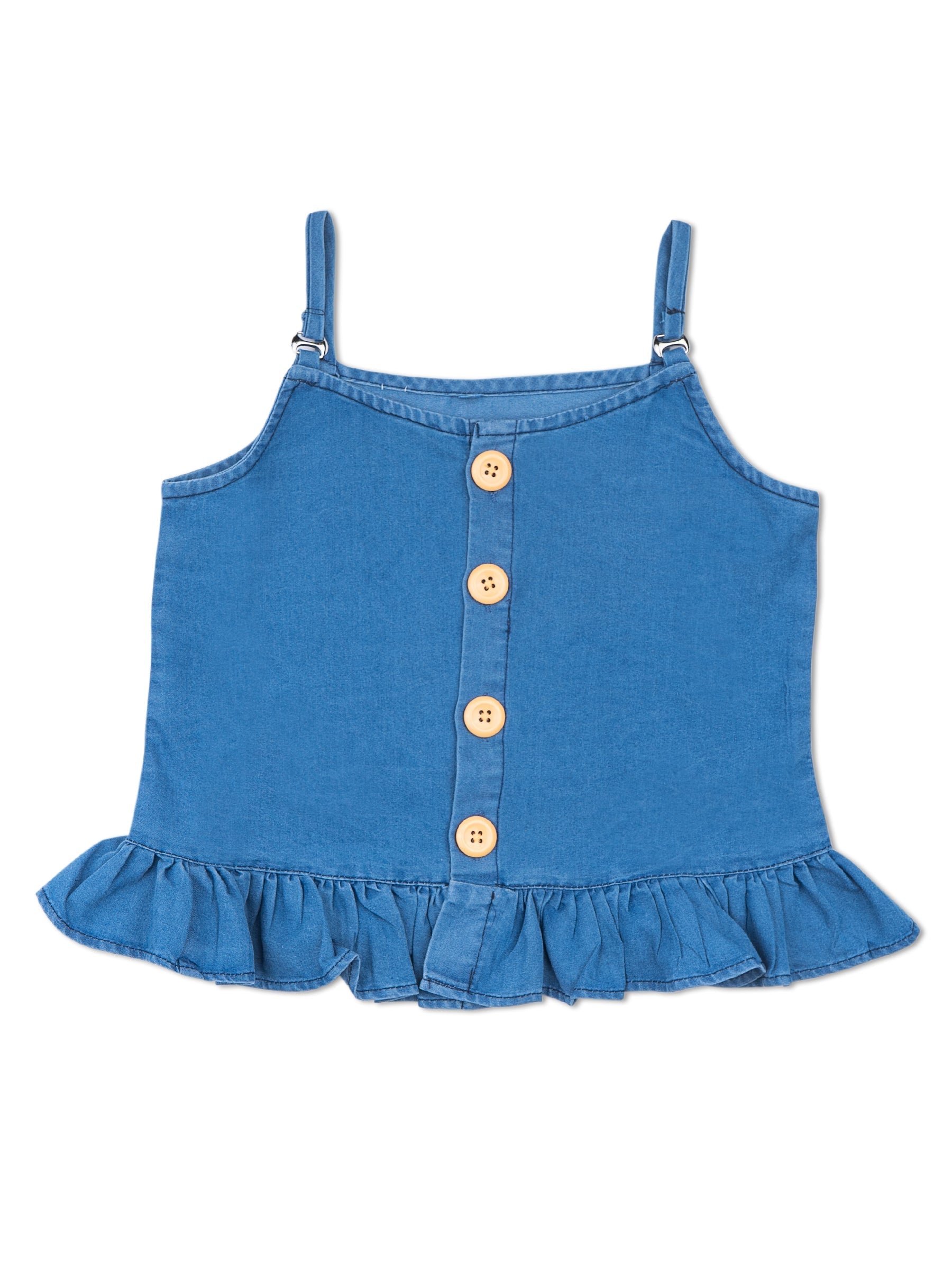 Girls Yellow Solid Denim Top & Bottom Set for Kids - AJ Dezines