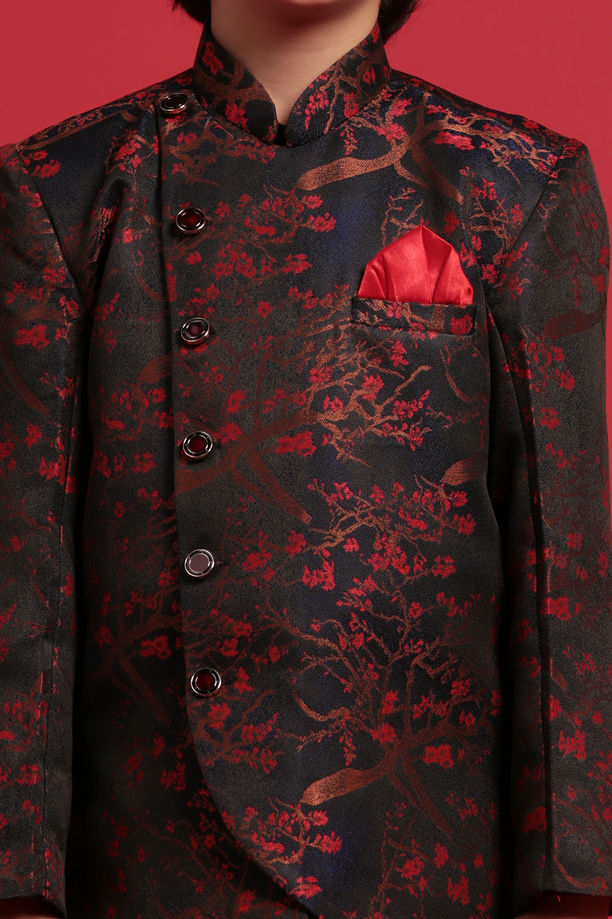 Boys Red Jacquard Sherwani for Weddings & Festivals - AJ Dezines