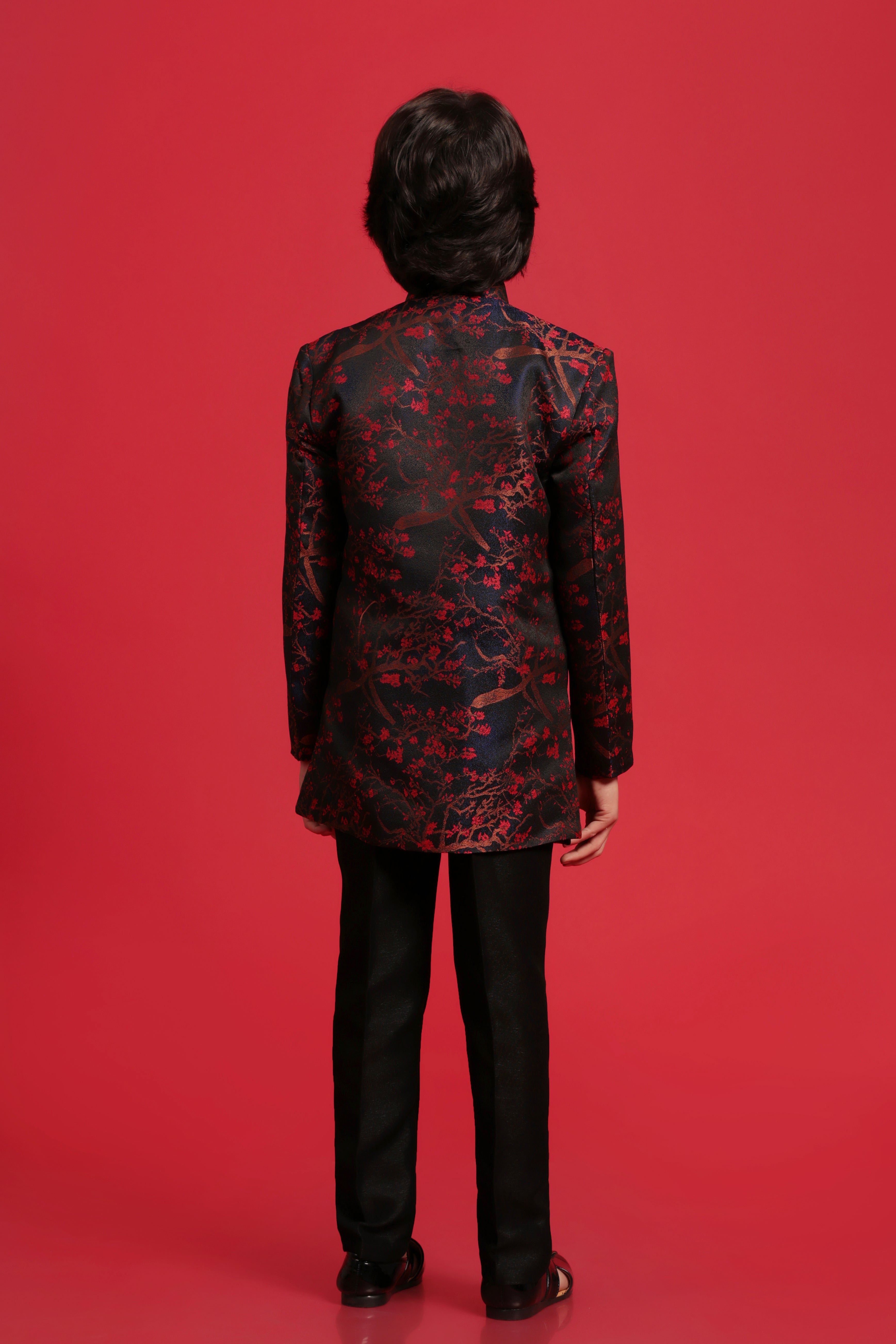 Boys Red Jacquard Sherwani for Weddings & Festivals - AJ Dezines