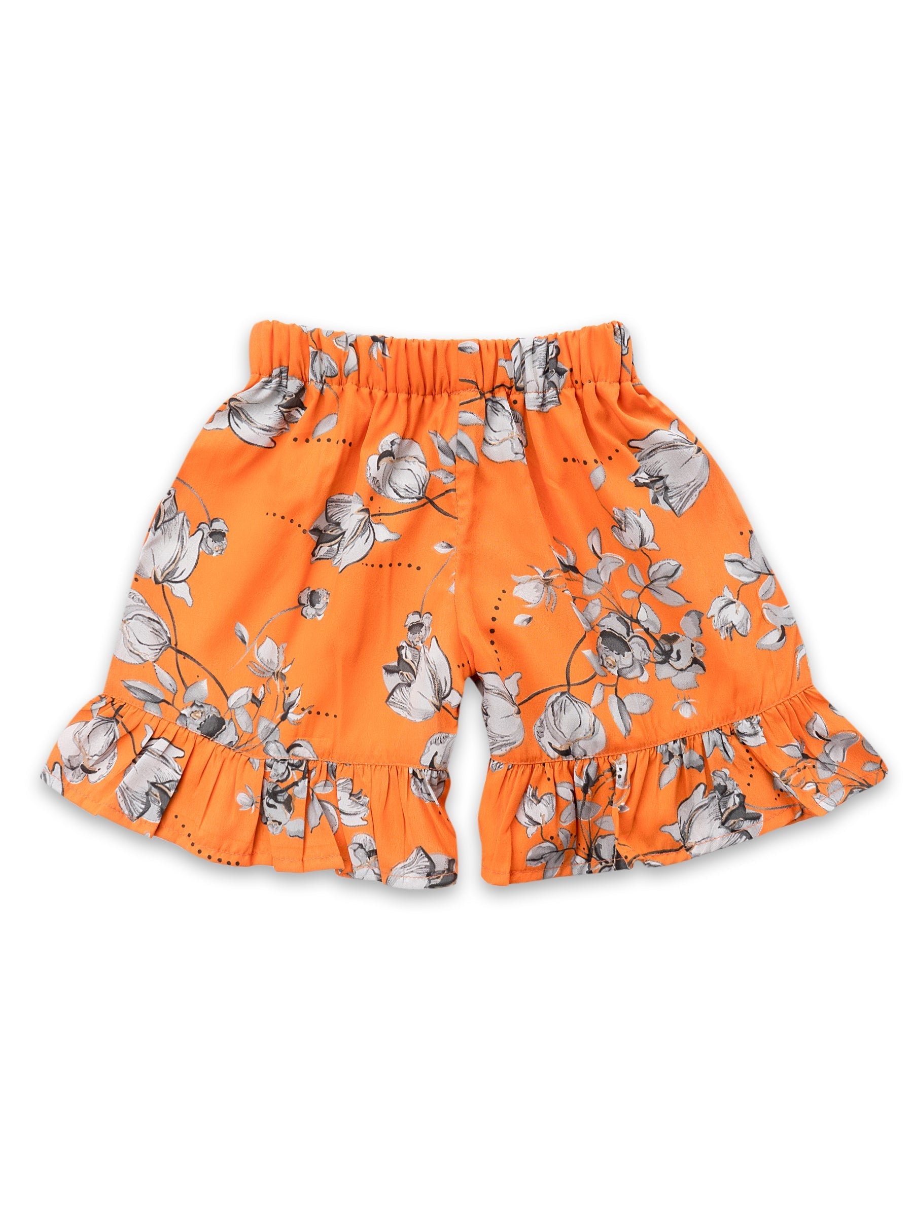 Girls Orange Floral Print Georgette Top & Bottom Set for Kids - AJ Dezines