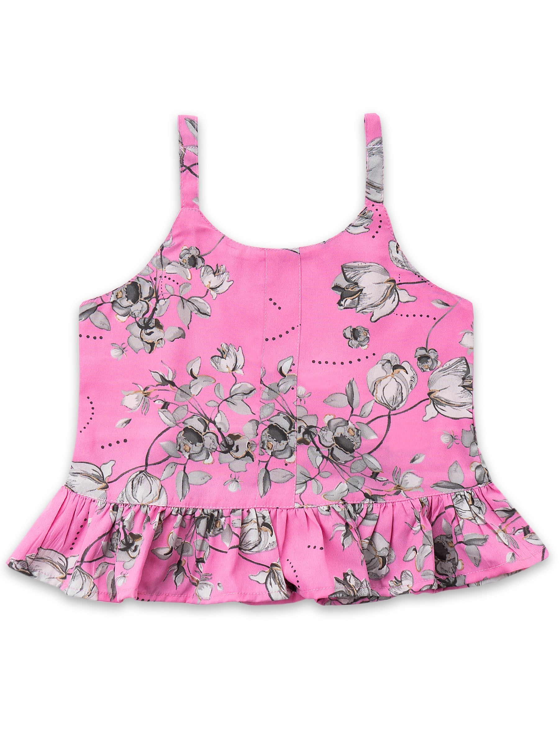 Girls Pink Floral Print Georgette Top & Bottom Set for Kids - AJ Dezines