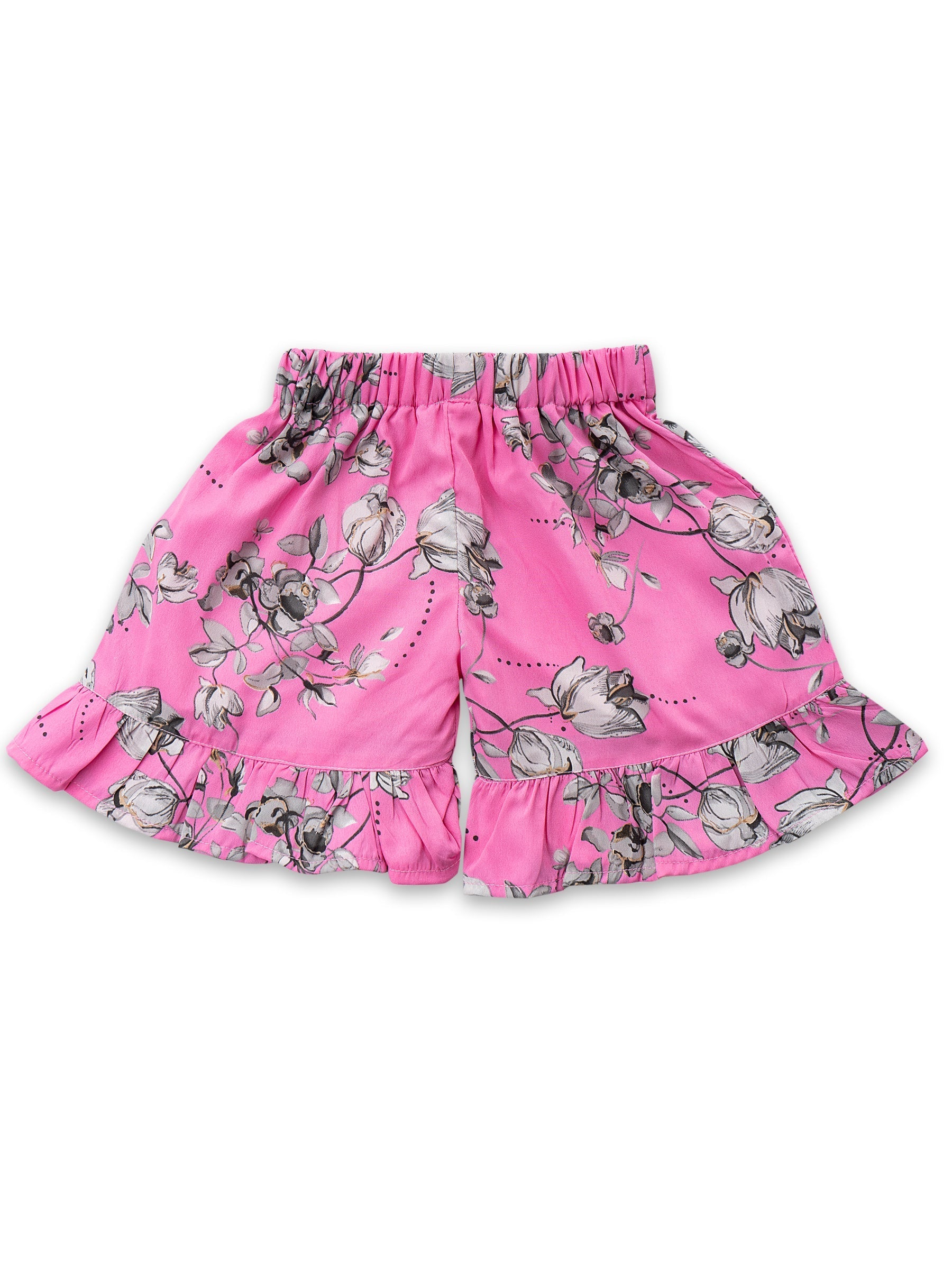 Girls Pink Floral Print Georgette Top & Bottom Set for Kids - AJ Dezines